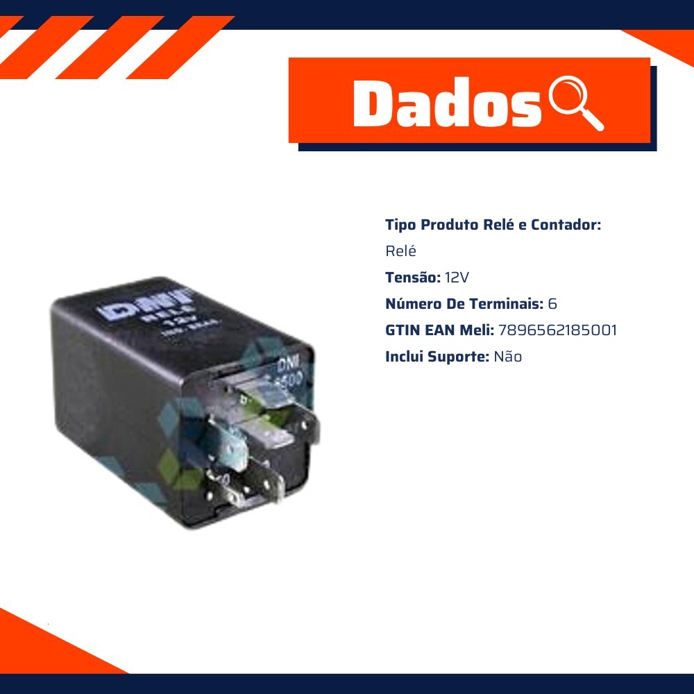 Relê Auxiliar 12V Plástico 6 Terminais - DNI - 8500