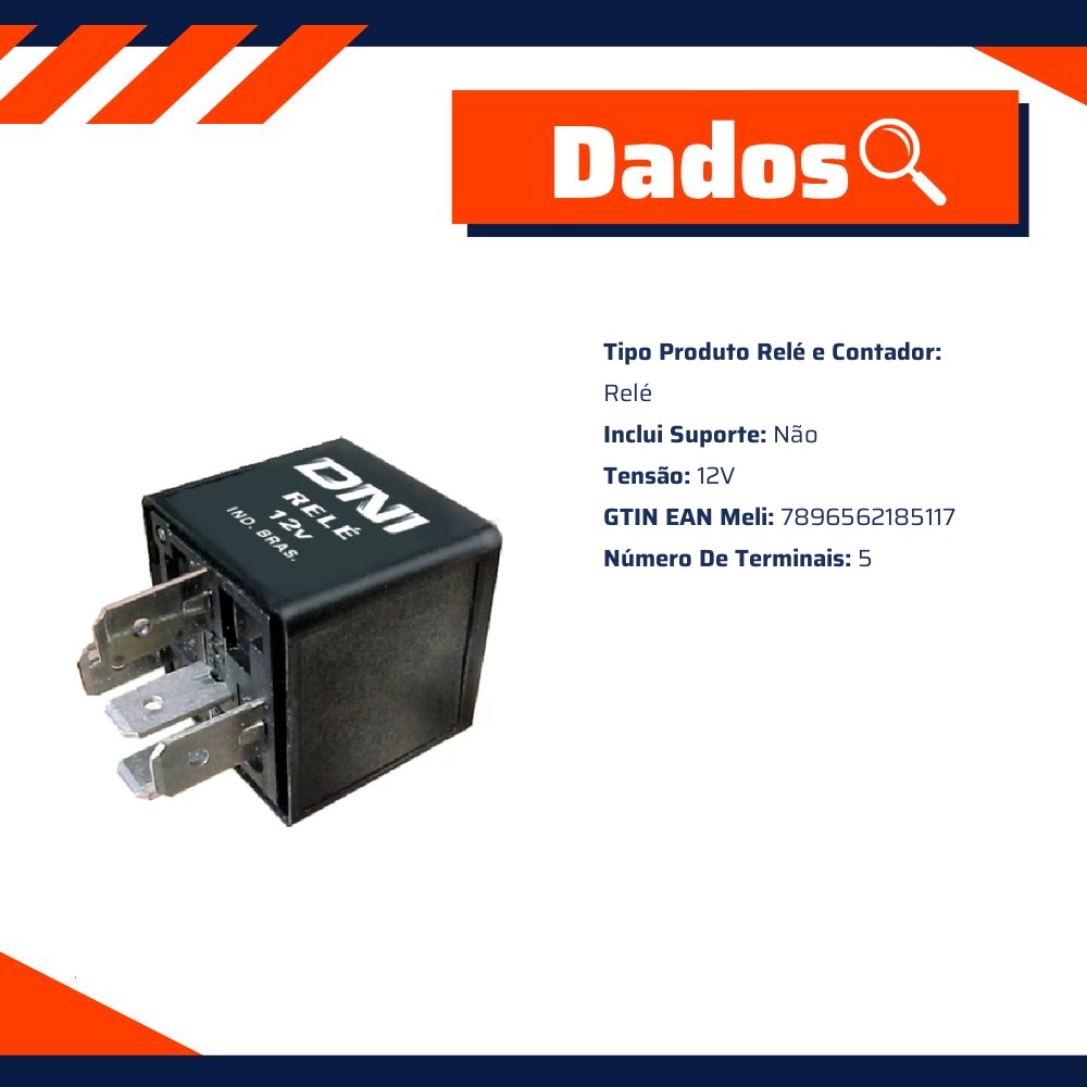 Relê 12V 5 Terminais de Plástico - DNI - 8511