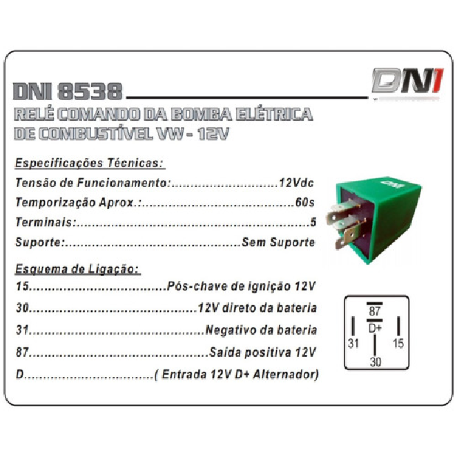 Relê Comando Bomba Combustível - DNI - 8538