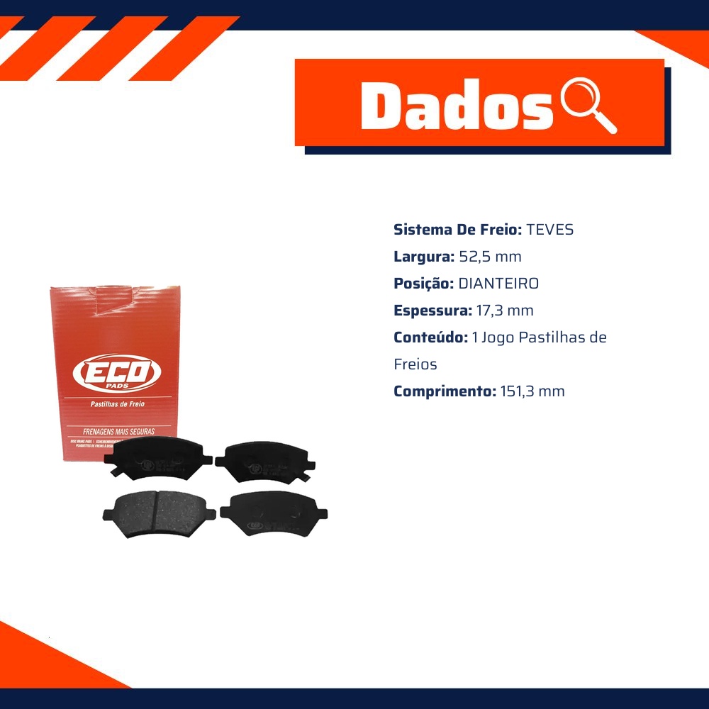 Jogo Pastilha de Freio Dianteira - ECOPADS - ECO1070