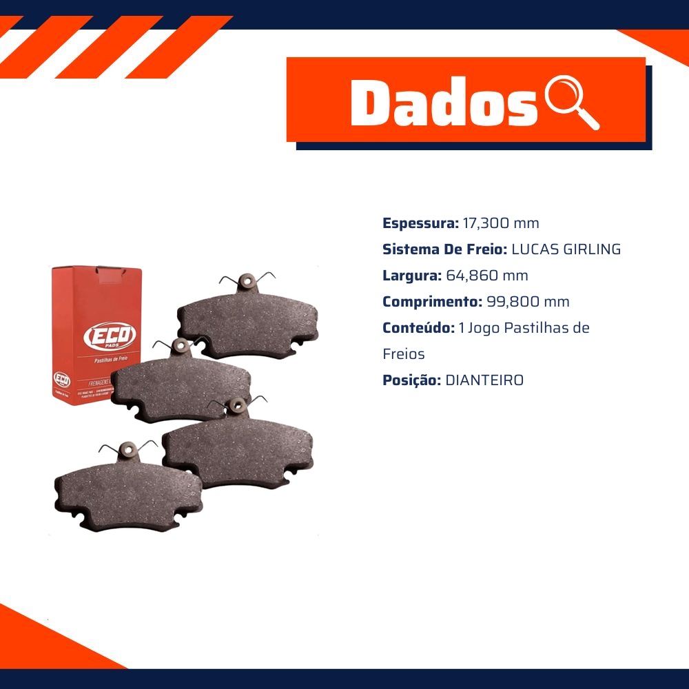 Jogo Pastilha de Freio Dianteira - ECOPADS - ECO1268