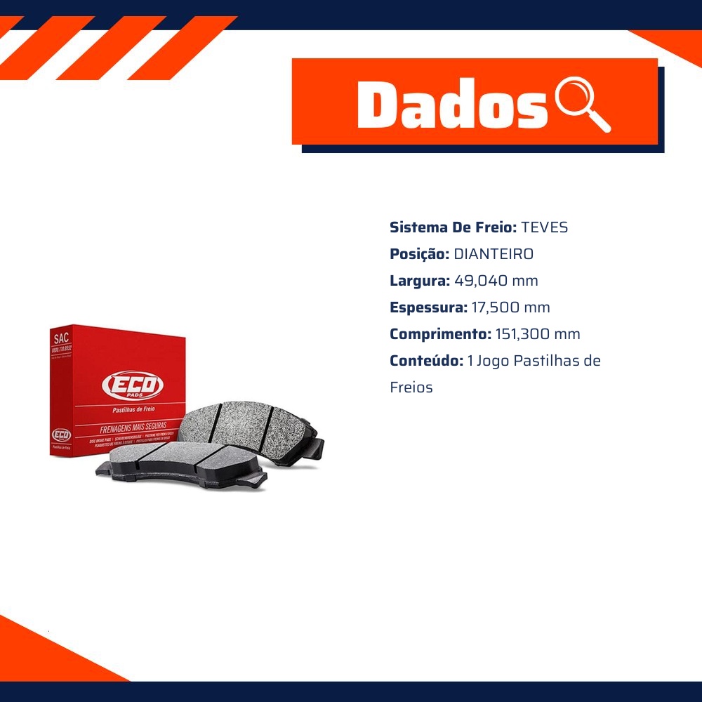 Pastilha de Freio Dianteira para Fiat Uno - ECOPADS - ECO1452