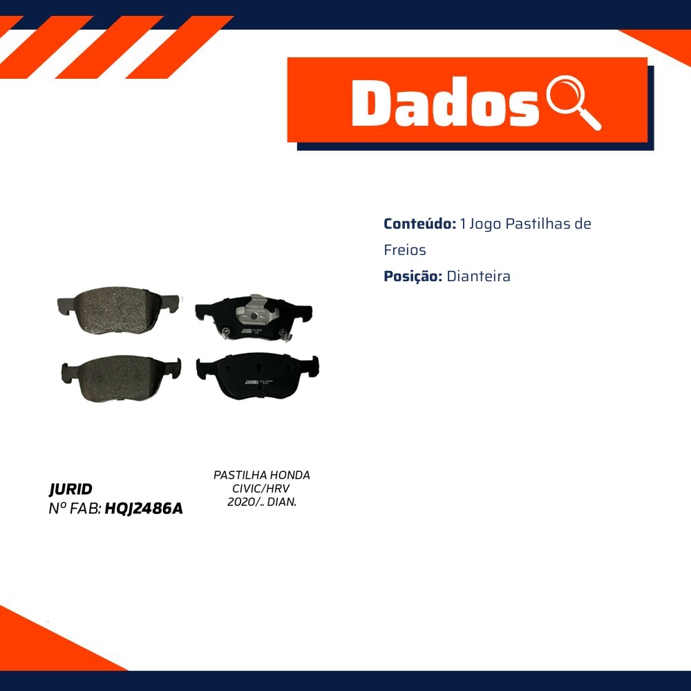 Pastilha de Freio Dianteira para Honda Civic e HR-V - Jurid - HQJ-2486A