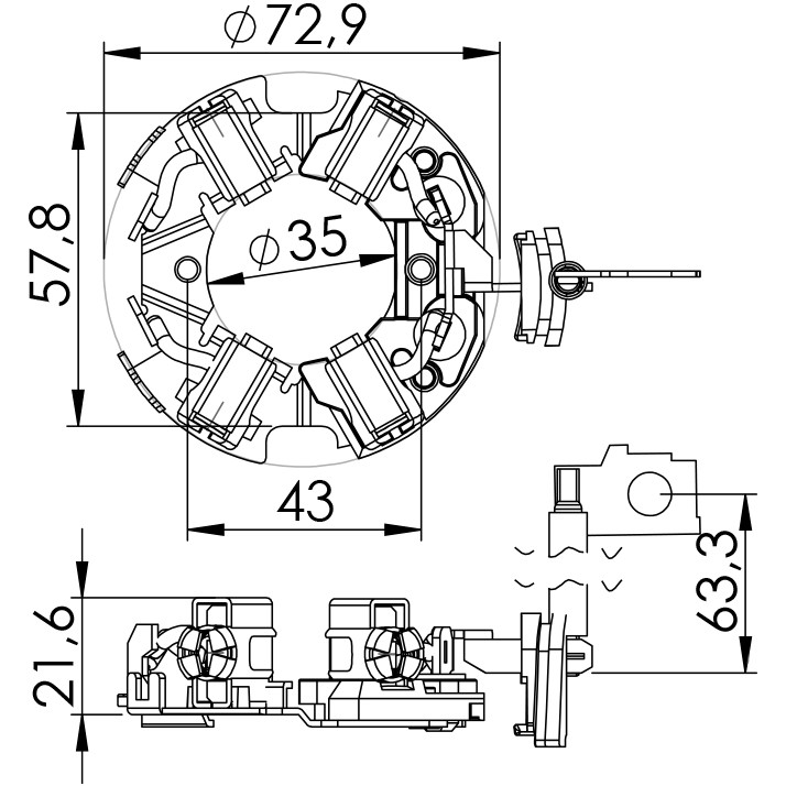 Porta Escovas para Motor de Partida com 4 Escovas - Unifap - 1.129/4
