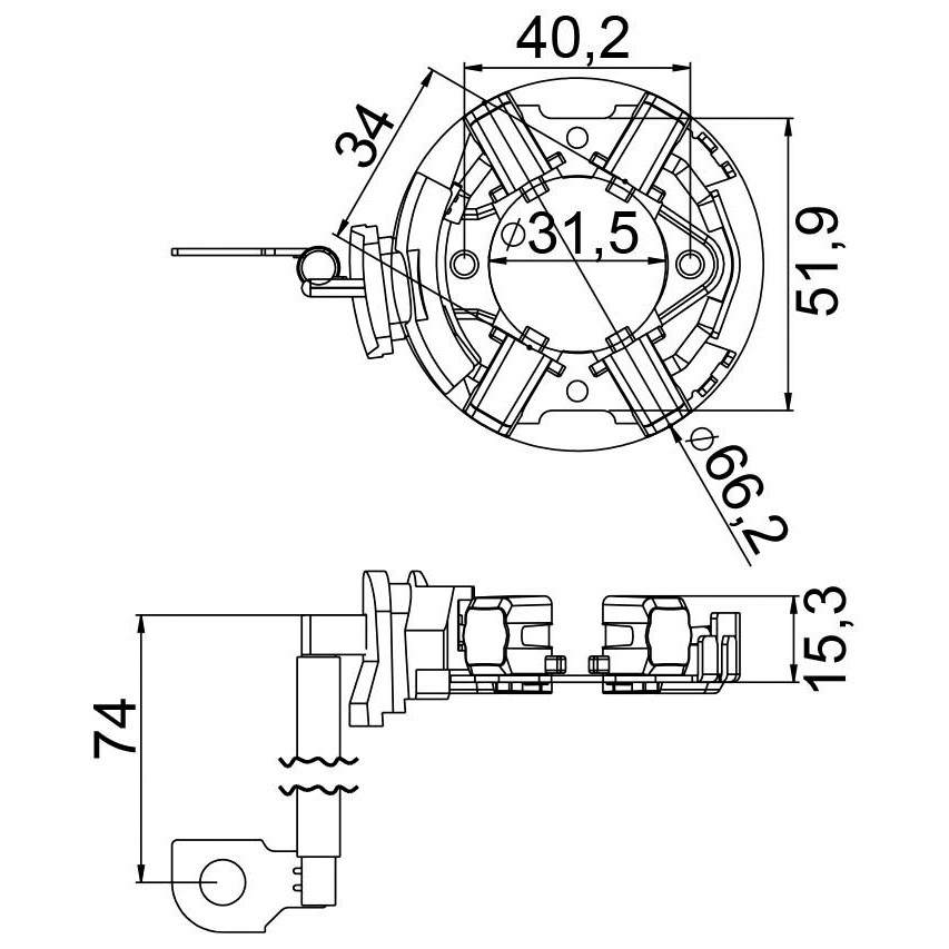 Porta Escovas para Motor de Partida com 4 Escovas - Unifap - 1.222/4