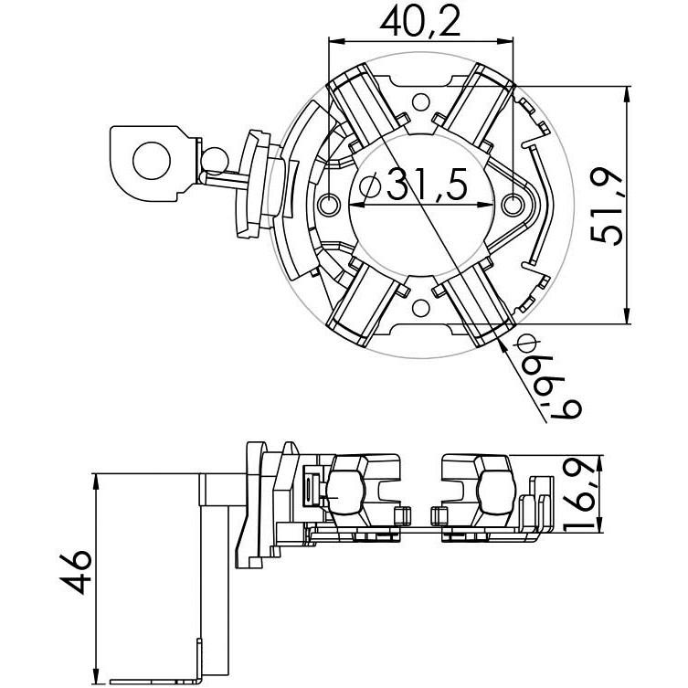 Porta Escovas para Motor de Partida com 4 Escovas - Unifap - 1.276/4
