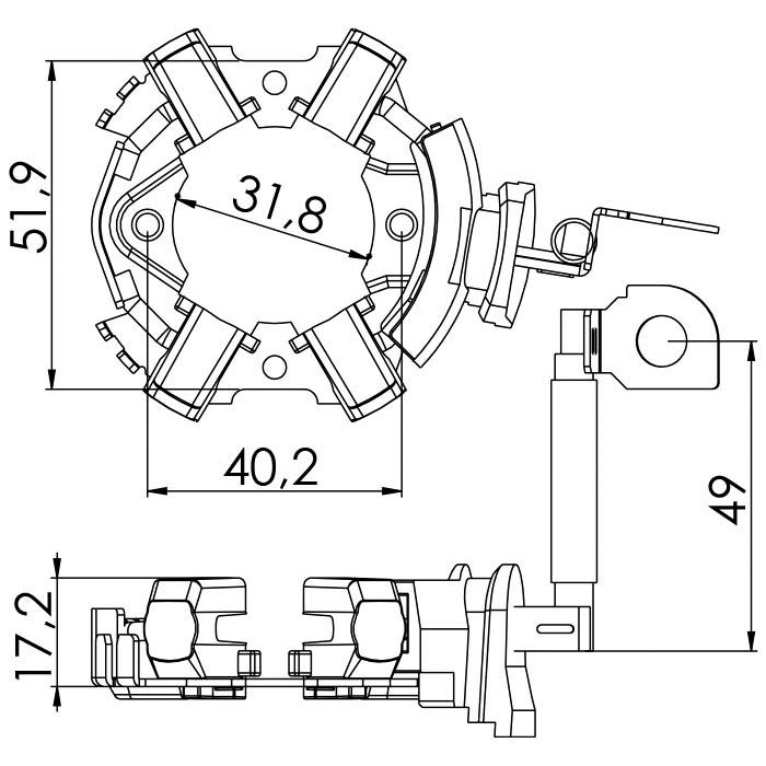 Porta Escovas para Motor de Partida com 4 Escovas - Unifap - 1.316/4