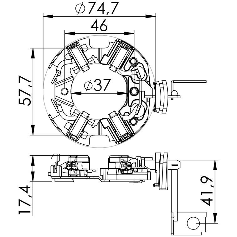 Porta Escovas para Motor de Partida com 4 Escovas - Unifap - 1.116/4