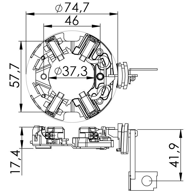 Porta Escovas para Motor de Partida com 4 Escovas - Unifap - 1.115/4