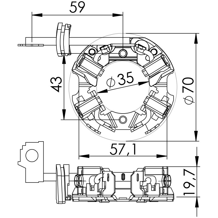 Porta Escovas para Motor de Partida com 4 Escovas - Unifap - 1.126/4