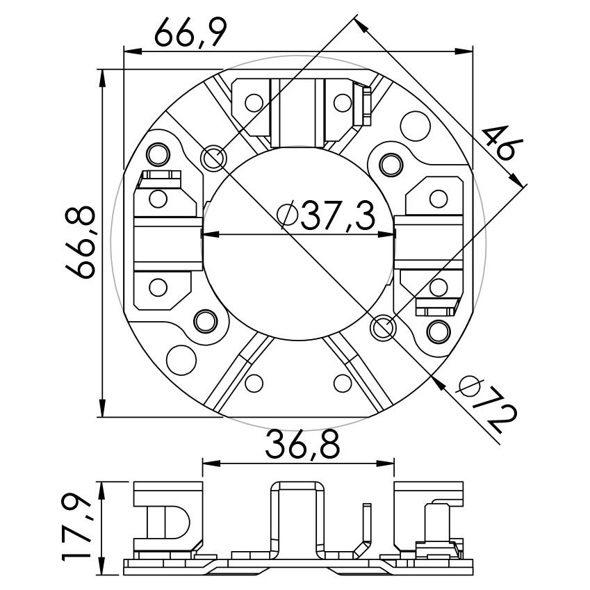 Porta Escovas para Motor de Partida com 3 Escovas - Unifap - 1.140/3