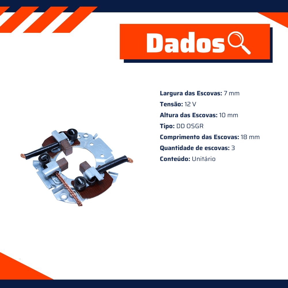 Porta Escovas para Motor de Partida com 3 Escovas para Hyundai Excel e Suzuki Vitara - Unifap - 1.160/3