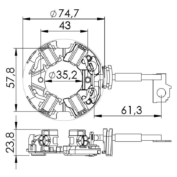 Porta Escovas para Motor de Partida com 4 Escovas - Unifap - 1.194/4