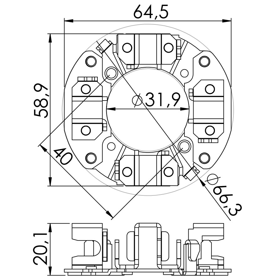 Porta Escovas para Motor de Partida com 4 Escovas - Unifap - 1.208/4