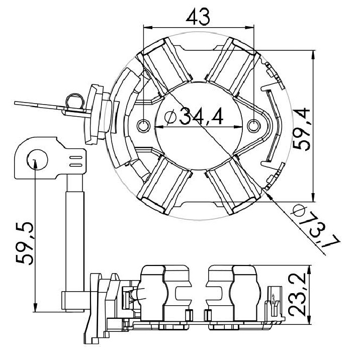 Porta Escovas para Motor de Partida com 4 Escovas - Unifap - 1.240/4