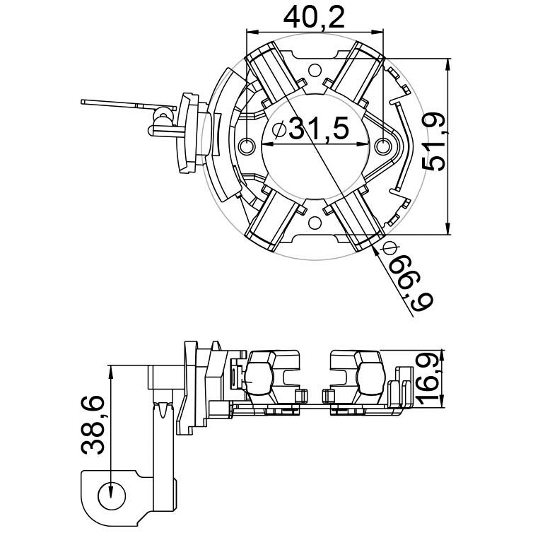 Porta Escovas para Motor de Partida com 4 Escovas - Unifap - 1.256/4