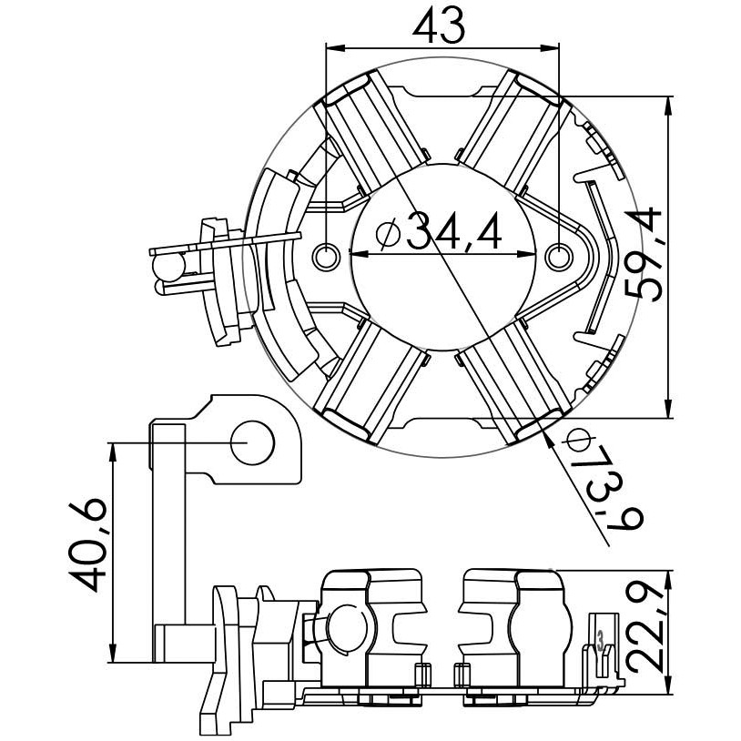 Porta Escovas para Motor de Partida com 4 Escovas - Unifap - 1.277/4