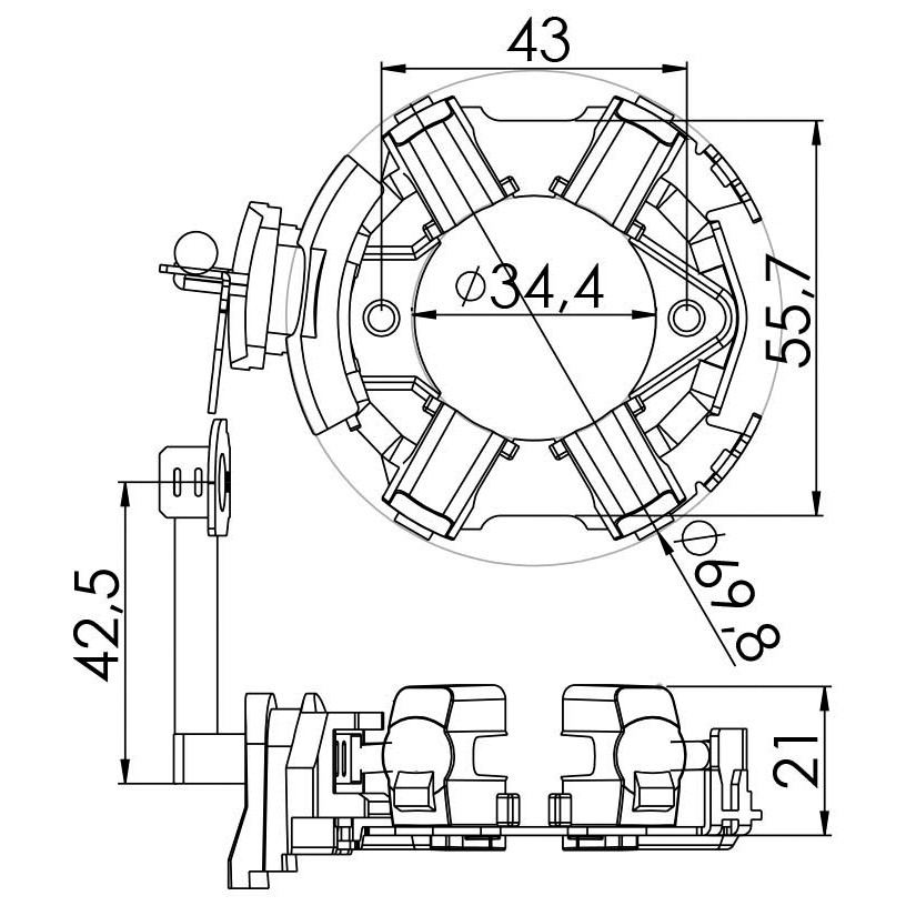 Porta Escovas para Motor de Partida com 4 Escovas - Unifap - 1.280/4