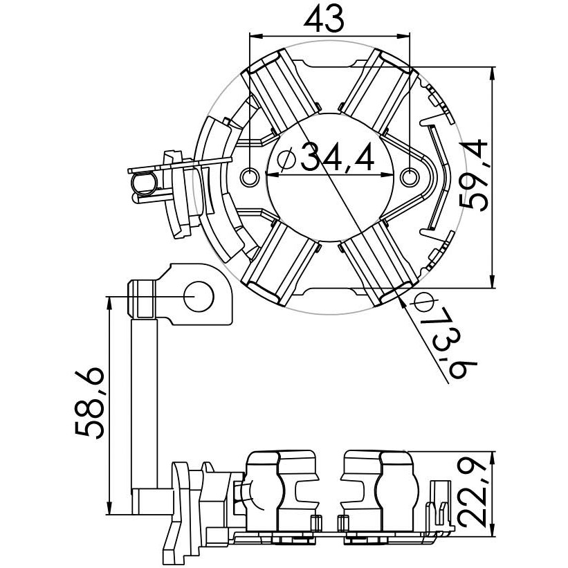 Porta Escovas para Motor de Partida com 4 Escovas - Unifap - 1.278/4