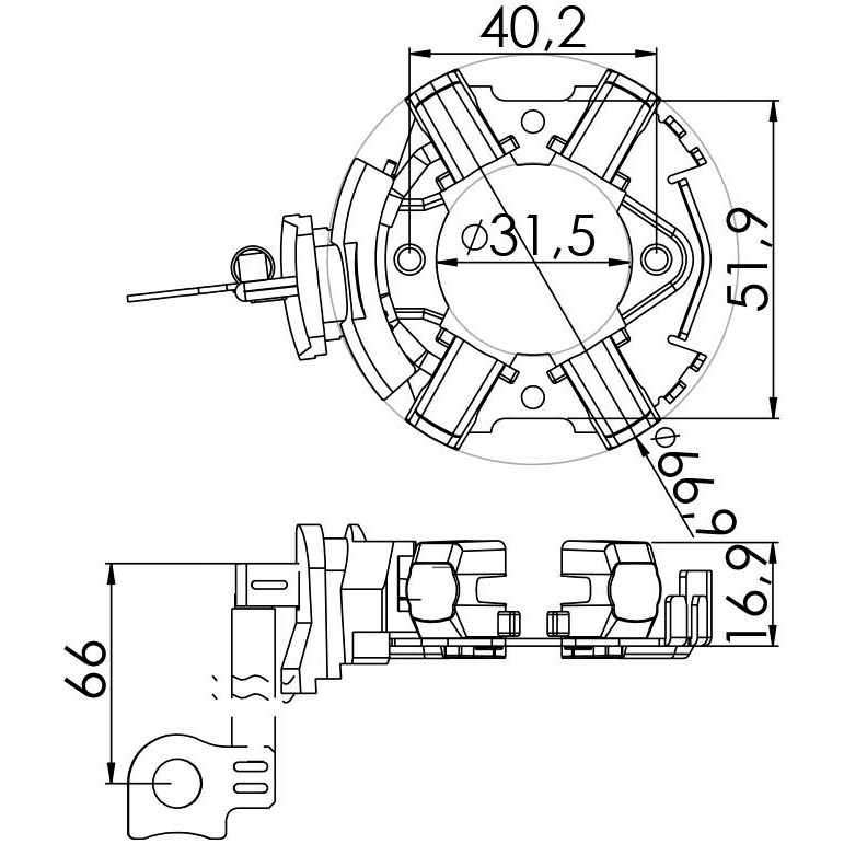 Porta Escovas para Motor de Partida com 4 Escovas - Unifap - 1.307/4