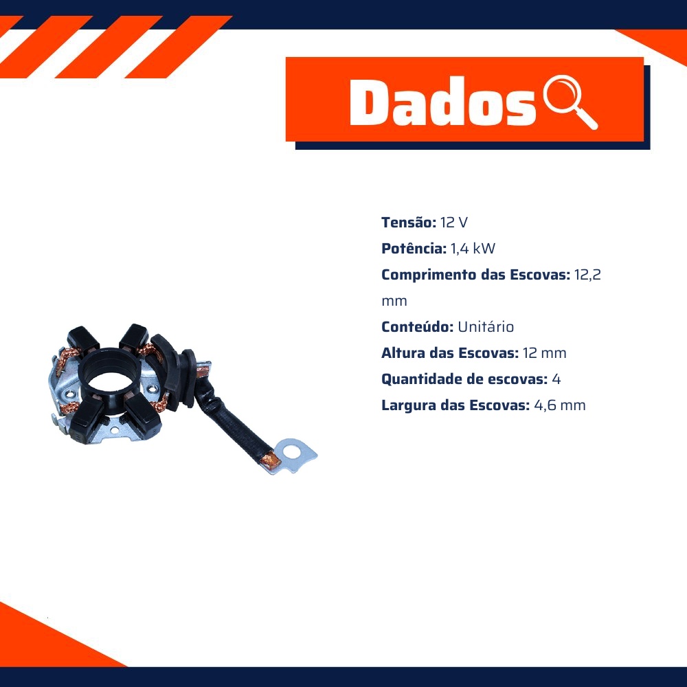 Porta Escovas para Motor de Partida com 4 Escovas - Unifap - 1.307/4