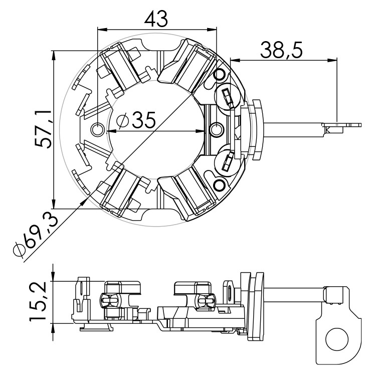 Porta Escovas para Motor de Partida com 4 Escovas - Unifap - 1.317/4