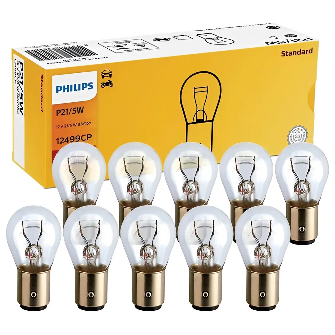 10 Lâmpadas P21 5W 12V - Philips - 12499CP