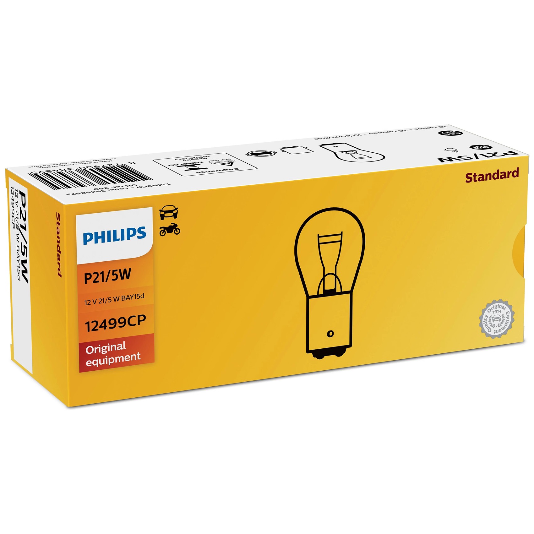 10 Lâmpadas P21 5W 12V - Philips - 12499CP