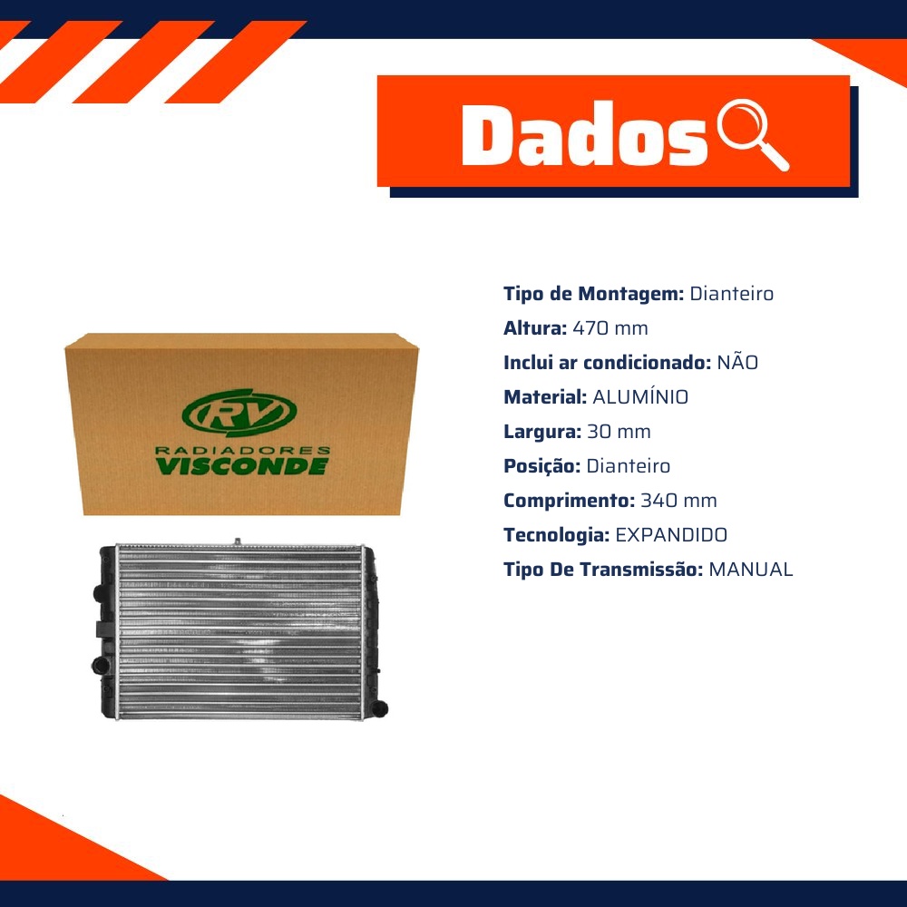 Radiador de Água do Motor para Volkswagen Gol e Parati - Visconde - 12508
