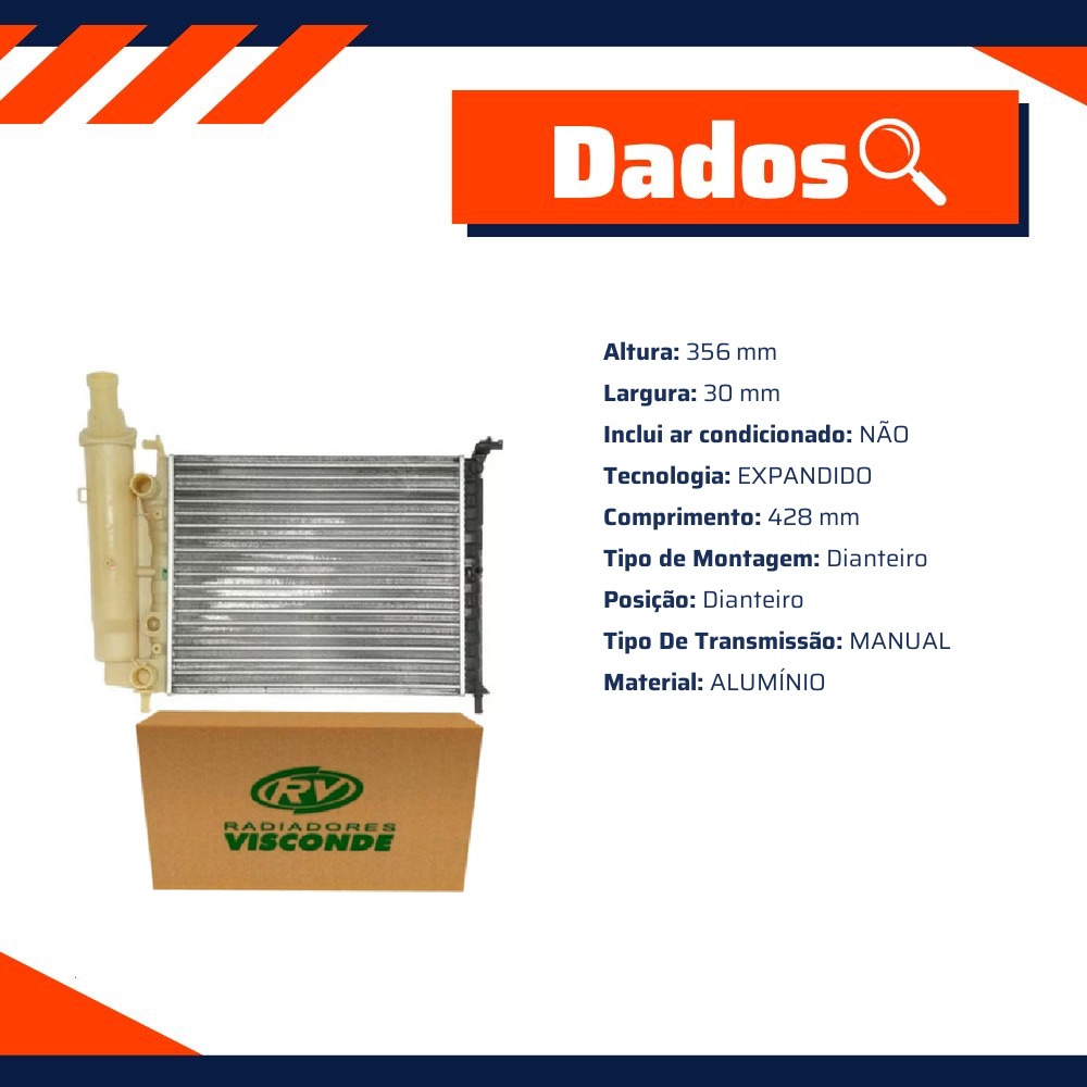 Radiador de Água do Motor para Fiat Palio e Siena - Visconde - 12533