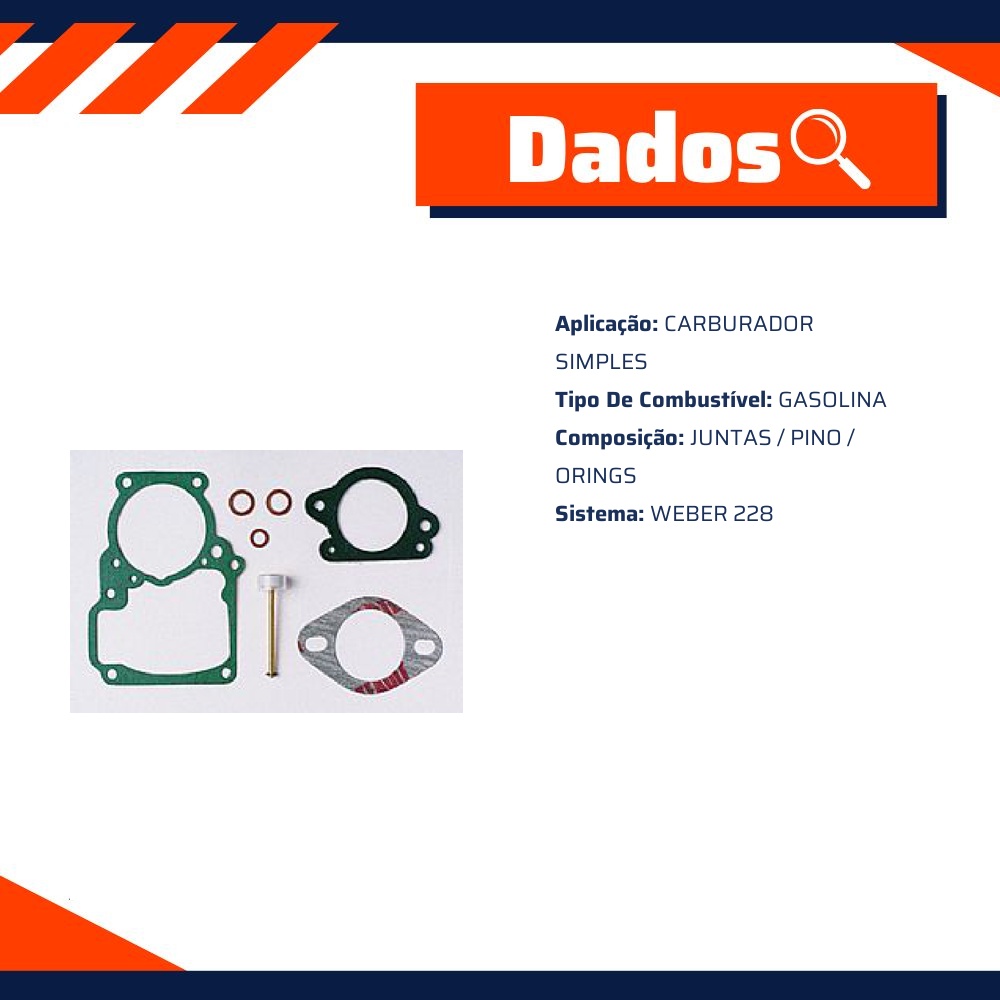 Kit de Reparo do Carburador Gasolina Weber 228 para Ford Belina e Corcel - Vogel - 21107