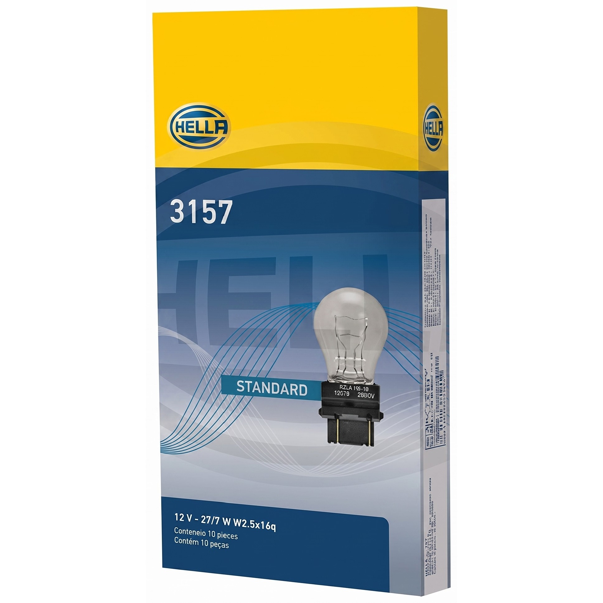 Kit 10 Lâmpadas Freio Posição P27/7W 12V 27/7W - Hella - 3157
