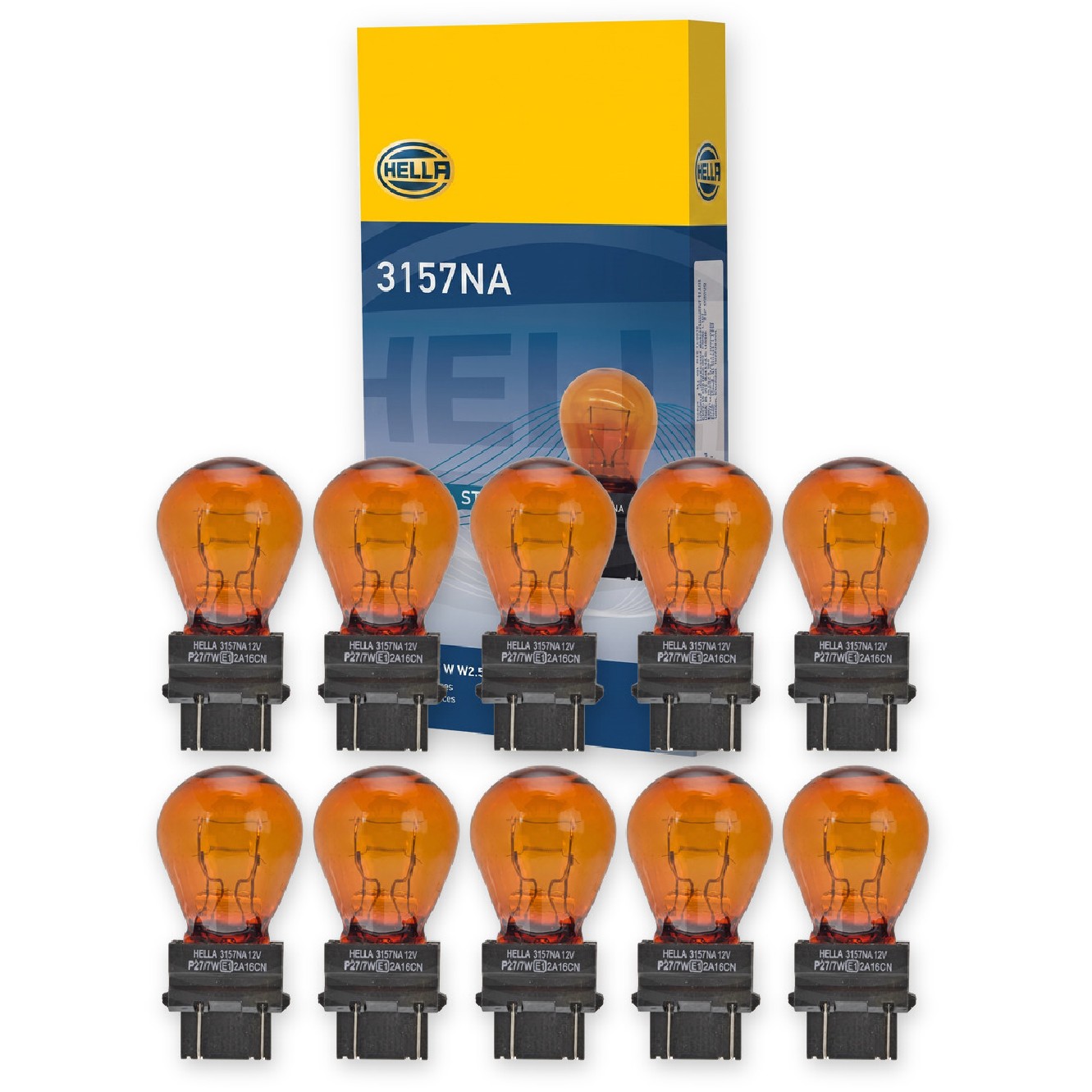 Kit 10 Lâmpadas PY27/7W 12V 27/7W Âmbar - Hella - 3157NA