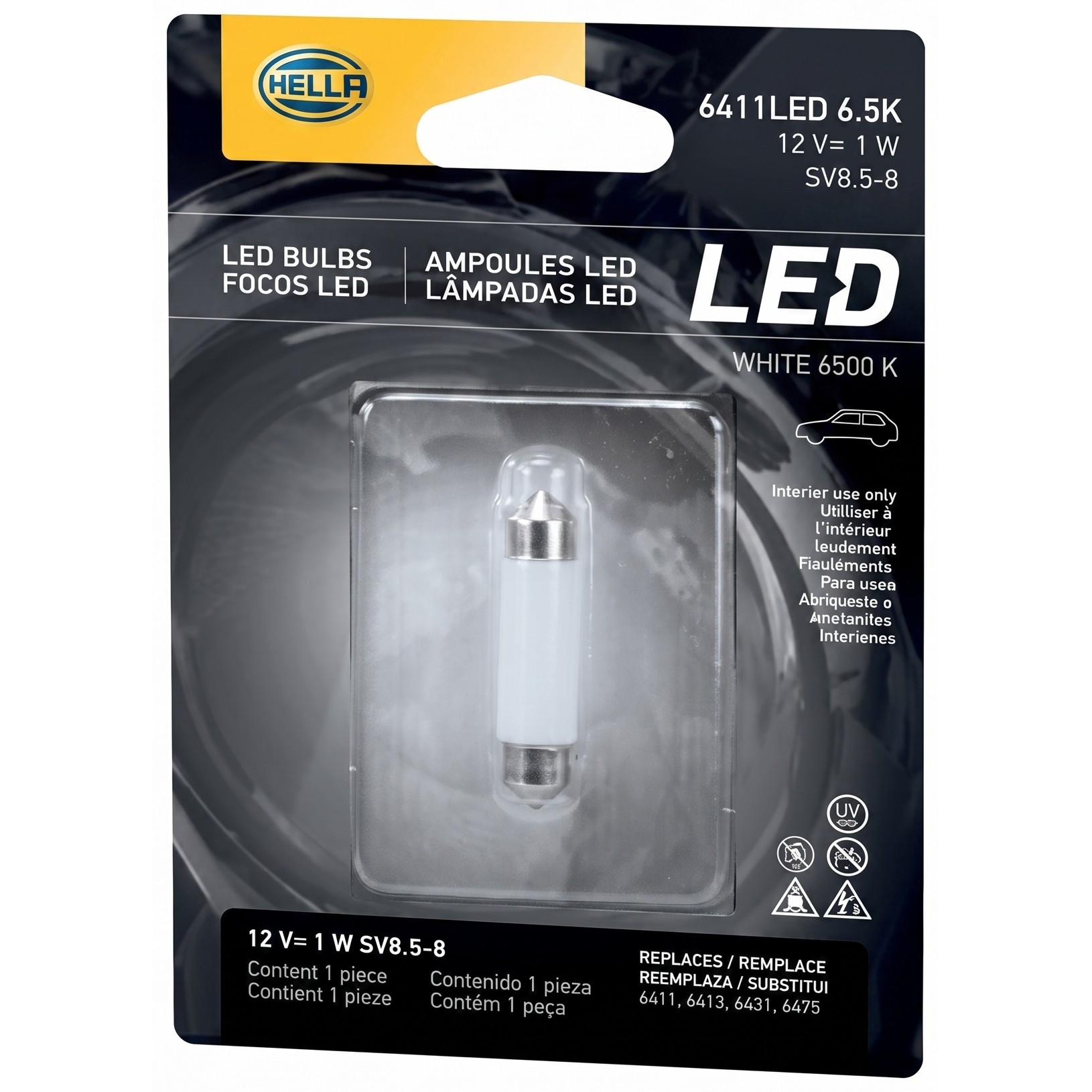 Lâmpada C10W 41mm 12V 1W LED 6500K SV8.5-8 - Hella - 6411LED6.5K