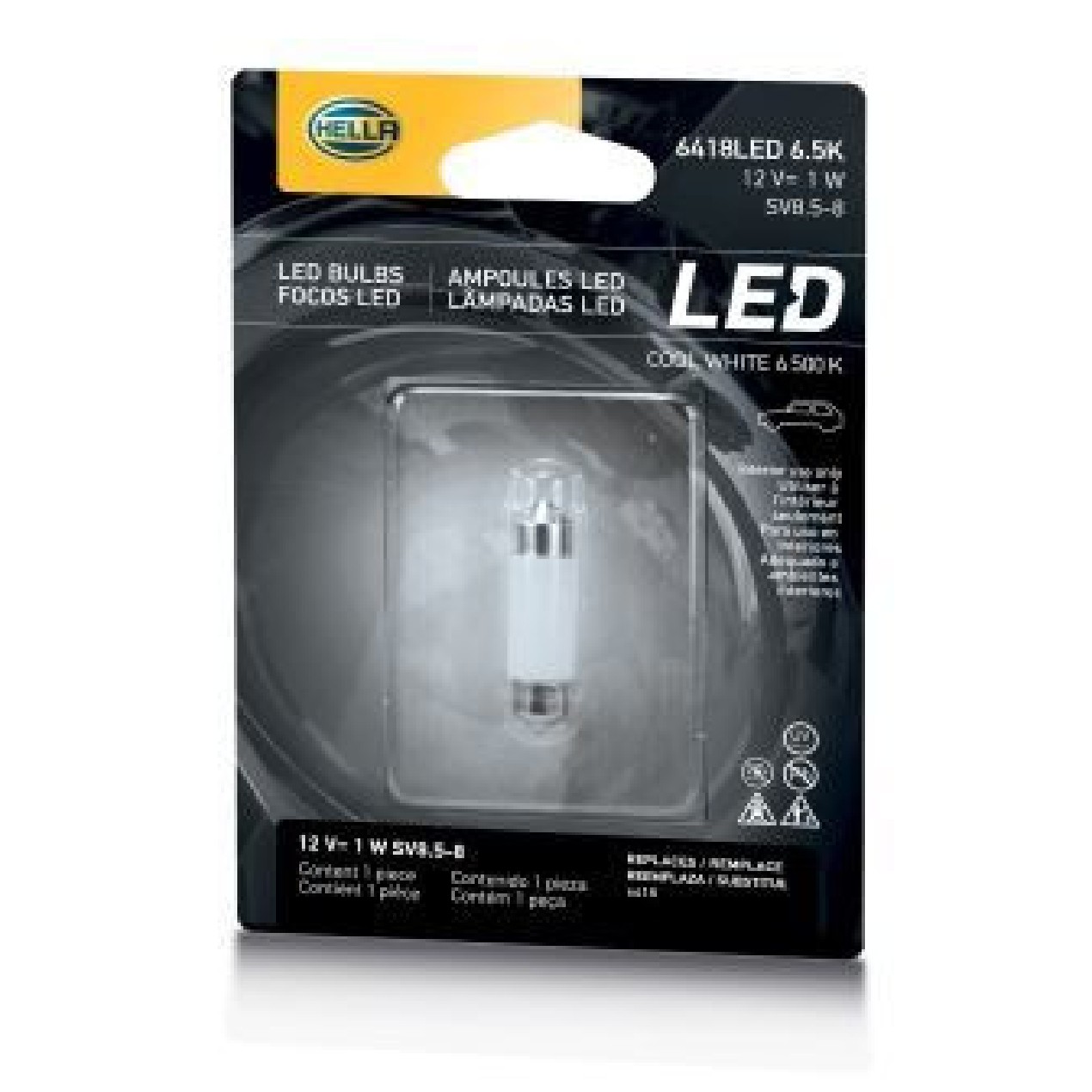 Lâmpada C5W 36mm 12V 1W LED 6500K SV8.5-8 - Hella - 6418LED6.5K