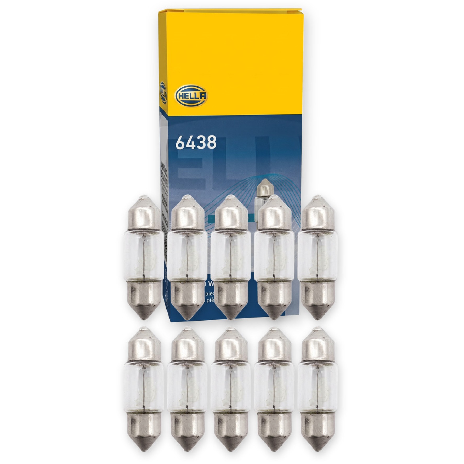 Kit 10 Lâmpadas Placa Teto C10W 29mm 12V 10W - Hella - 6438