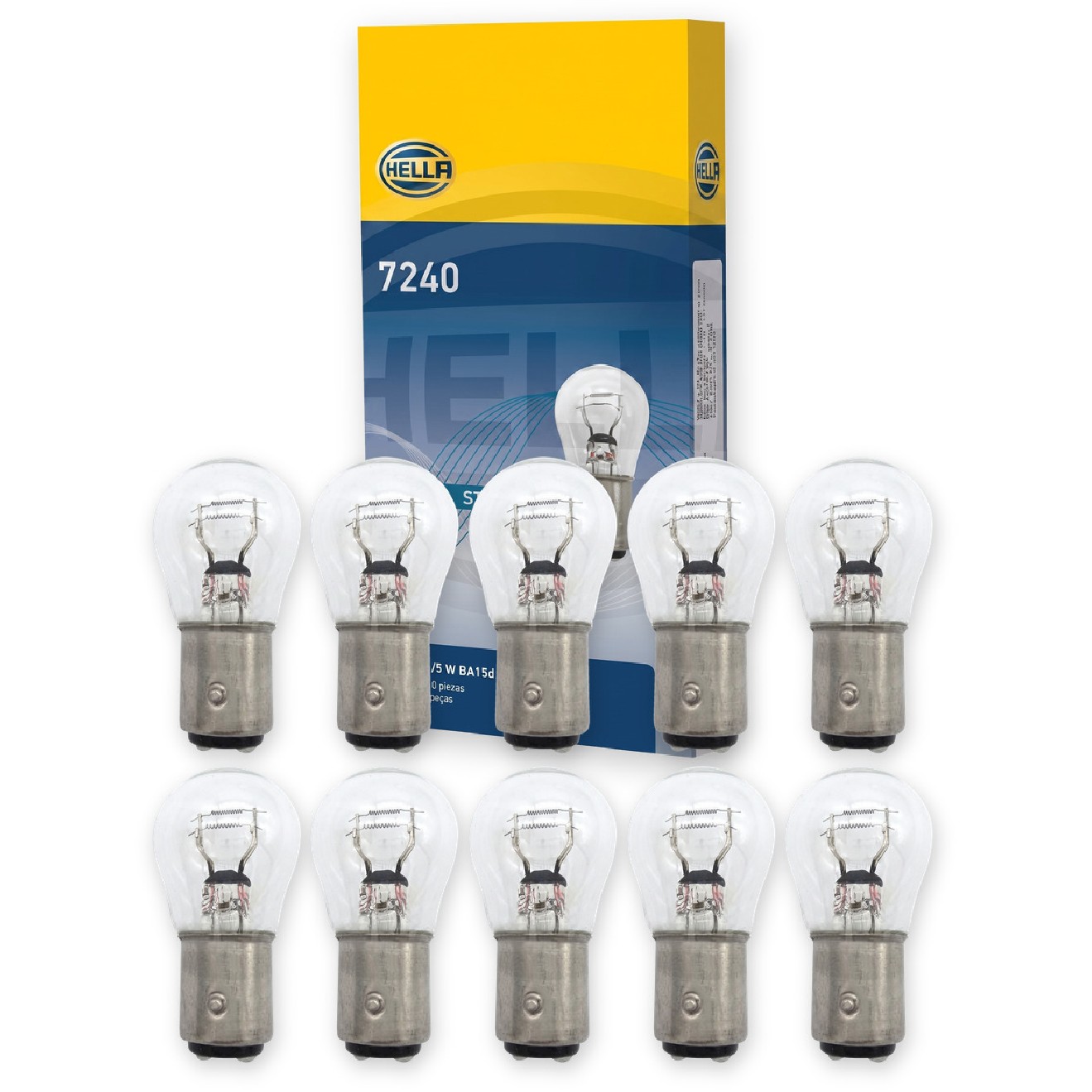 Kit 10 Lâmpadas Freio Posição P21/5W 12V BA15d - Hella - 7240