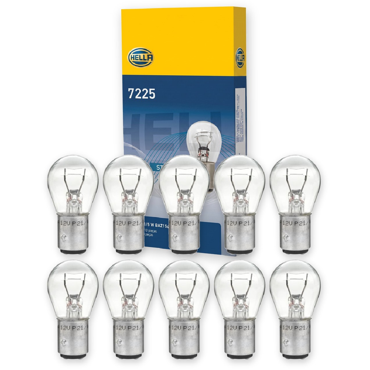 Kit 10 Lâmpadas Freio Posição P21/4W 12V 21/4W - Hella - 7225