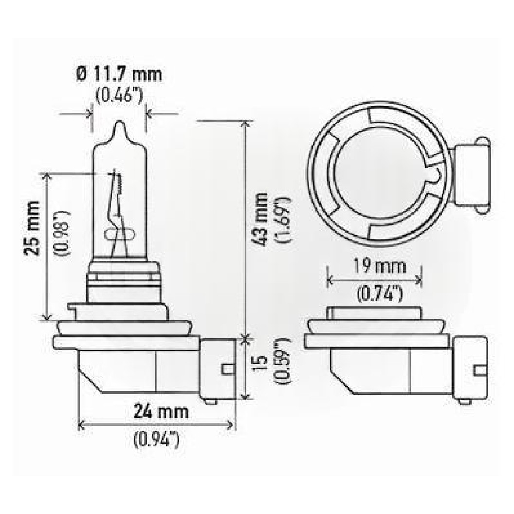 Lâmpada Neblina Farol Alto Baixo H9 12V 65W PGJ19-5 - Hella - H9