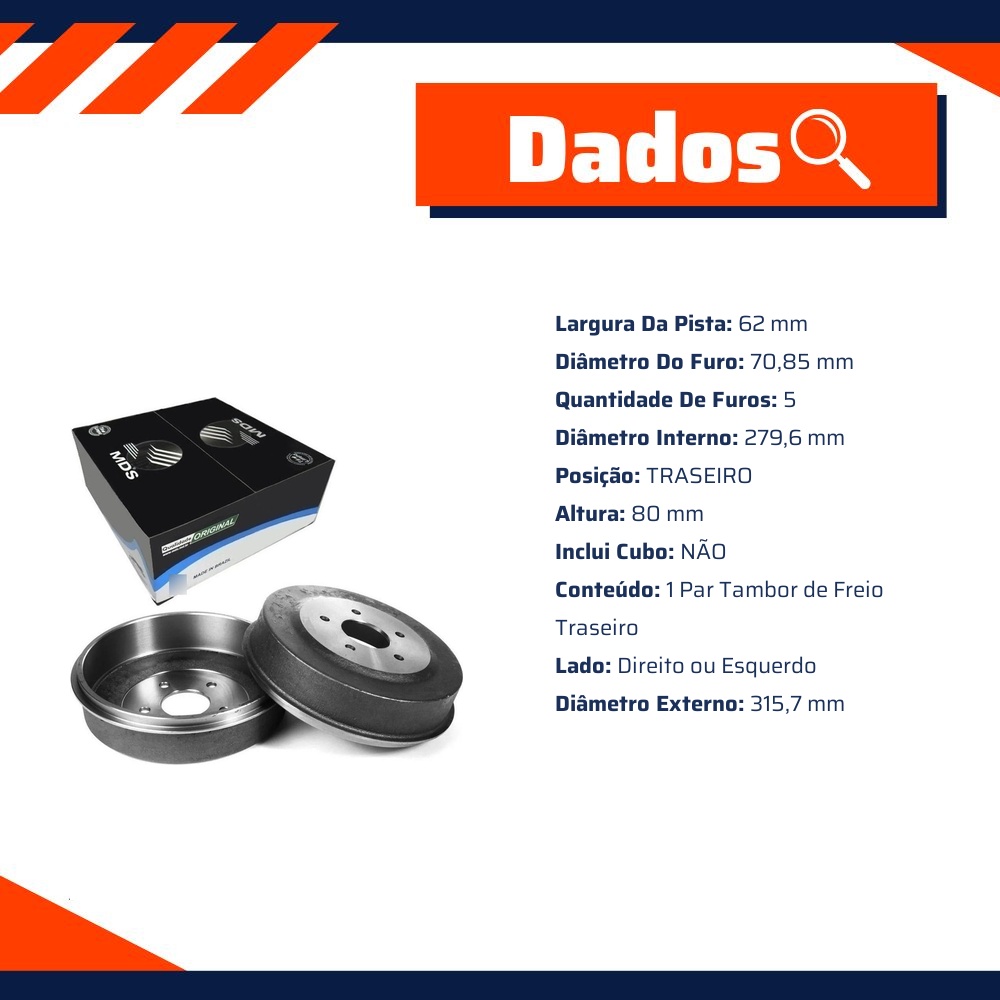 Par Tambor de Freio Traseiro - MDS - T18B