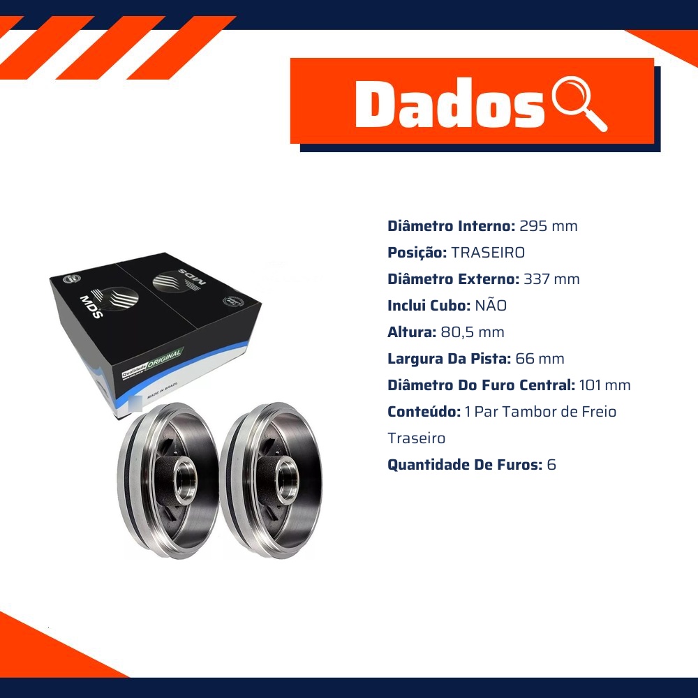 Par Tambor de Freio Traseiro - MDS - T18D