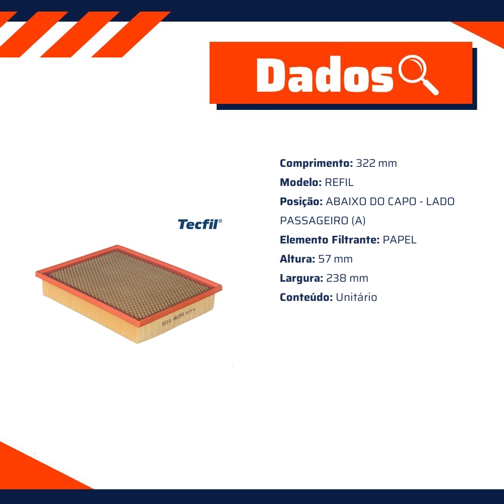Filtro de Ar para Toyota Hilux e SW4 - Tecfil - ARL2206