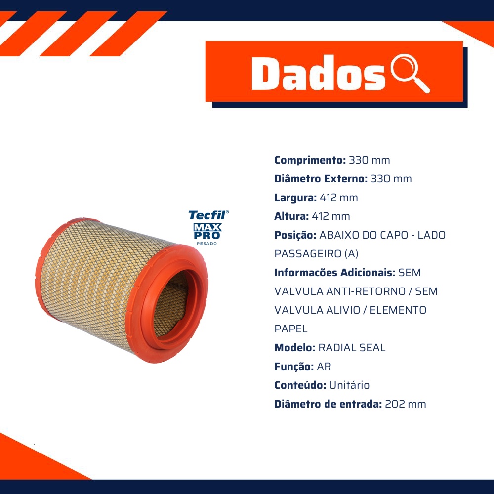 Filtro de Ar para Volvo FH 460 - Tecfil - ARS5574