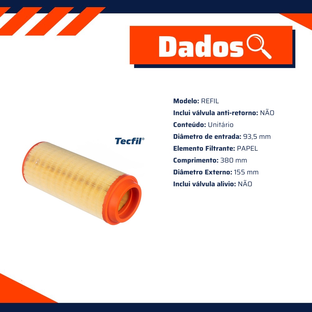 Filtro de Ar do Motor - Tecfil - ARS8842