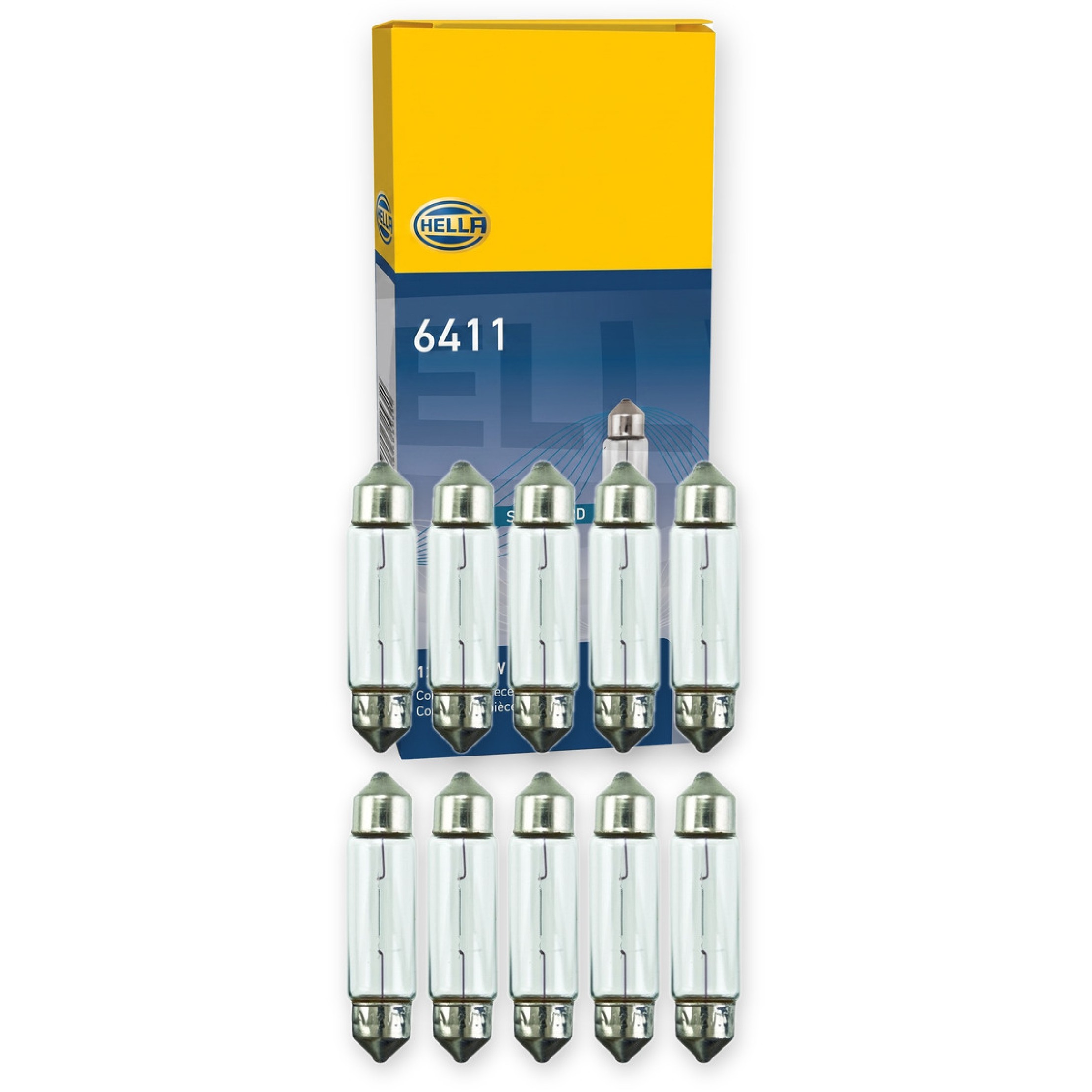 Kit 10 Lâmpadas Placa Teto C10W 41mm 12V 10W Torpedo - Hella - 6411