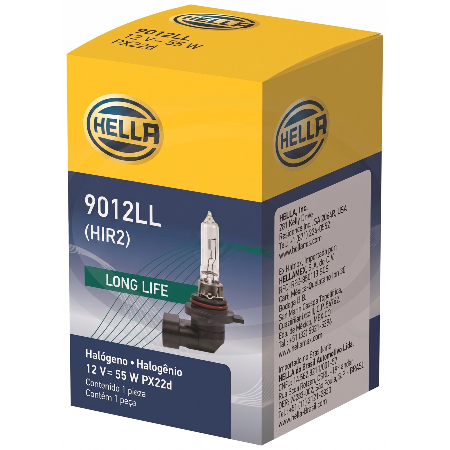 Lâmpada HIR2 12V 55W Long Life Halógena PX22d - Hella - 9012LL