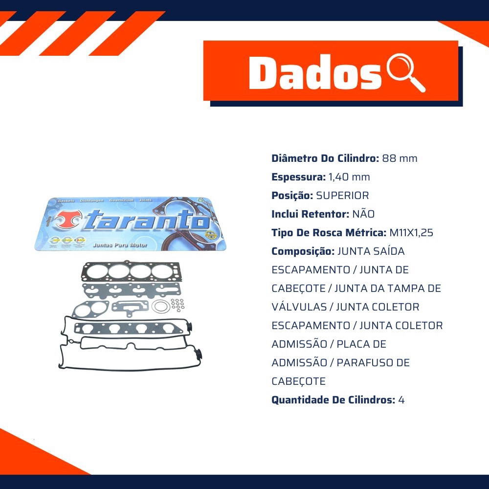 Jogo de Juntas do Cabeçote do Motor para Chevrolet Vectra - Taranto - 280795