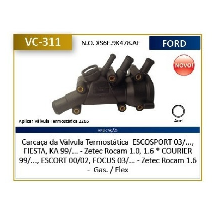 Flange do Fluxo D'Água para Ford Transit - Valclei - VC-311.F'