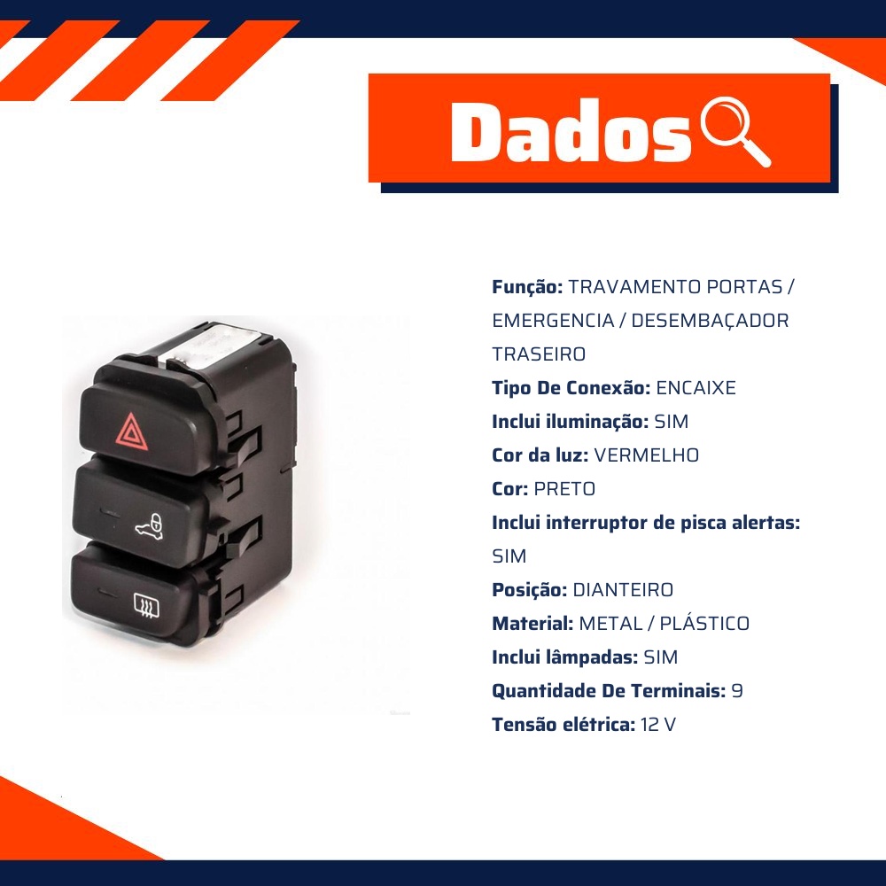 Interruptor da Luz de Emergência para Volkswagen Up! - Kostal - 10090188
