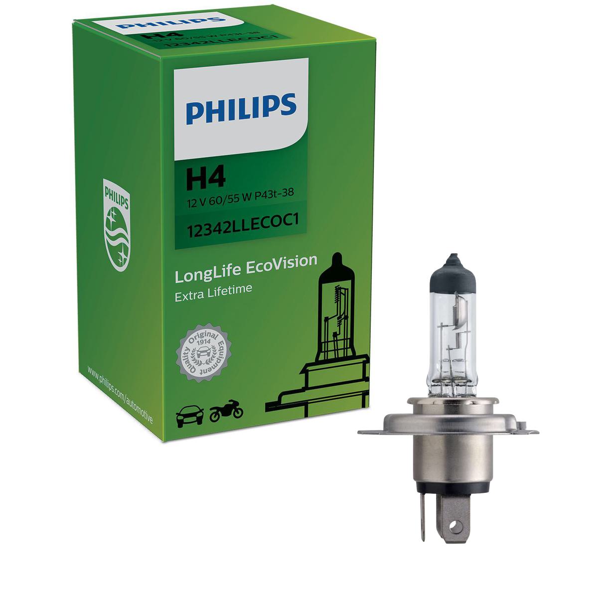 Lâmpada Farol Baixo H4 60/55W - Philips - 12342LLECOC1